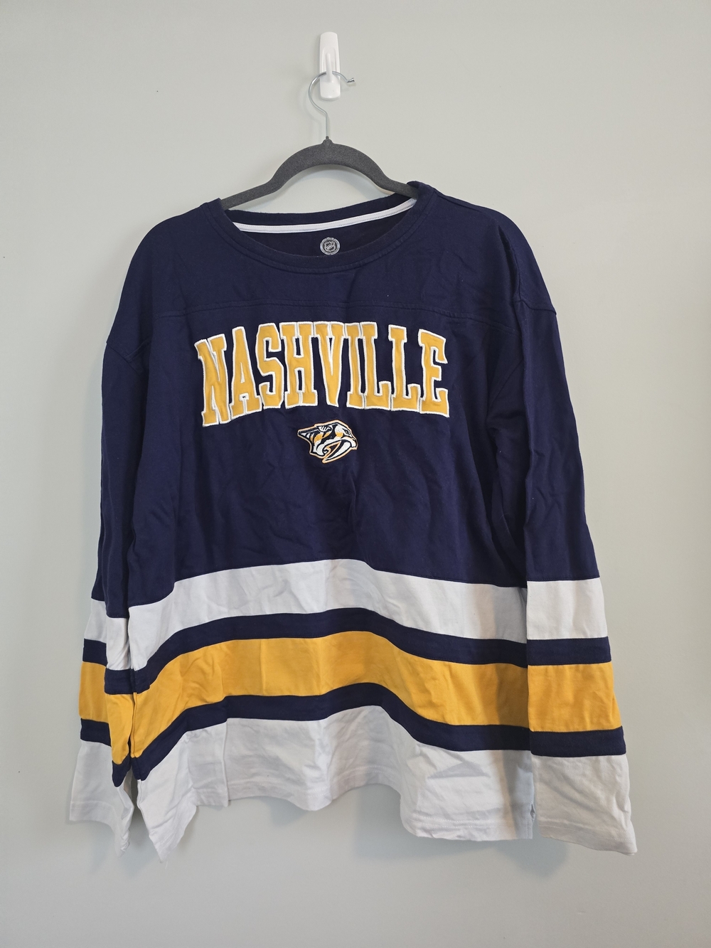 NHL Nashville Predators Navy Gold Hockey Pullover Jersey L/S Shirt XL 46/48